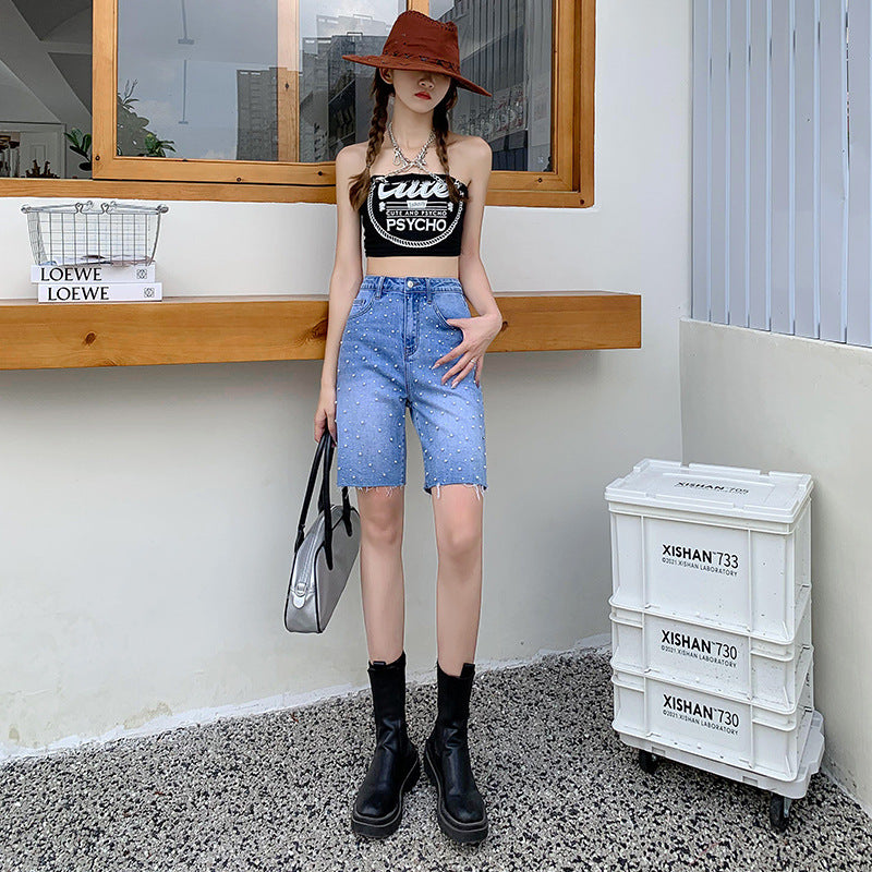 Women Denim Mini Skirt Side Slit with High Waisted Jean Shorts