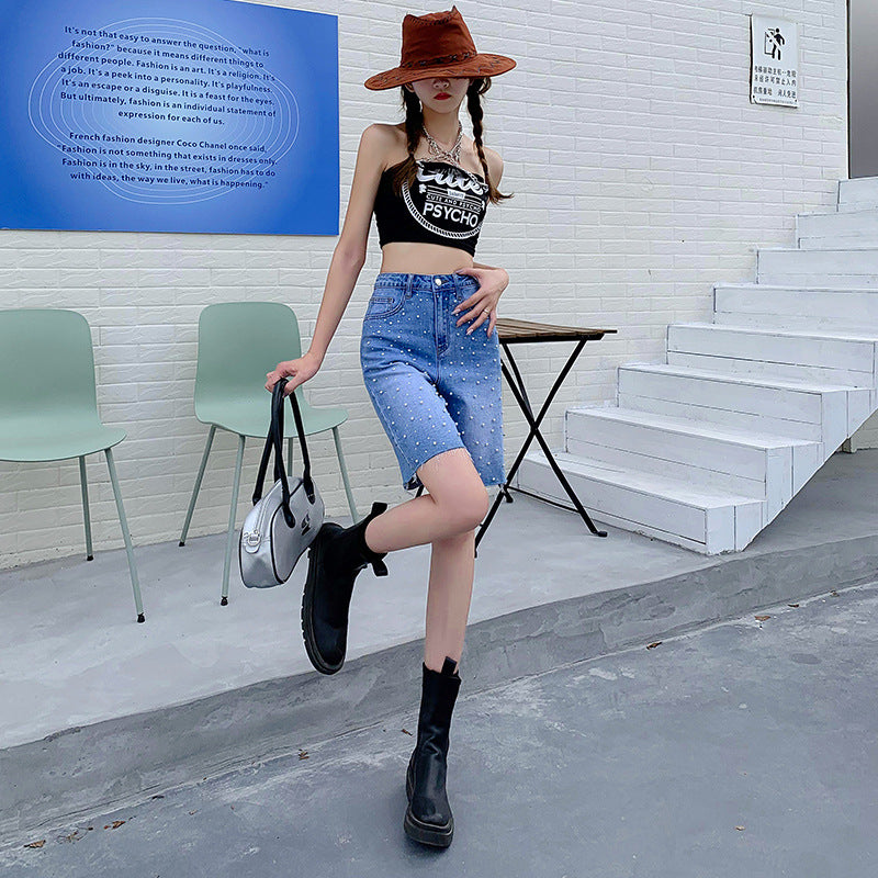 Women Denim Mini Skirt Side Slit with High Waisted Jean Shorts